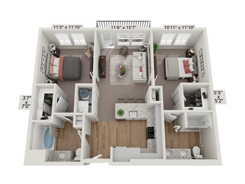 Floor plan image of B1, 2-bedroom apartment